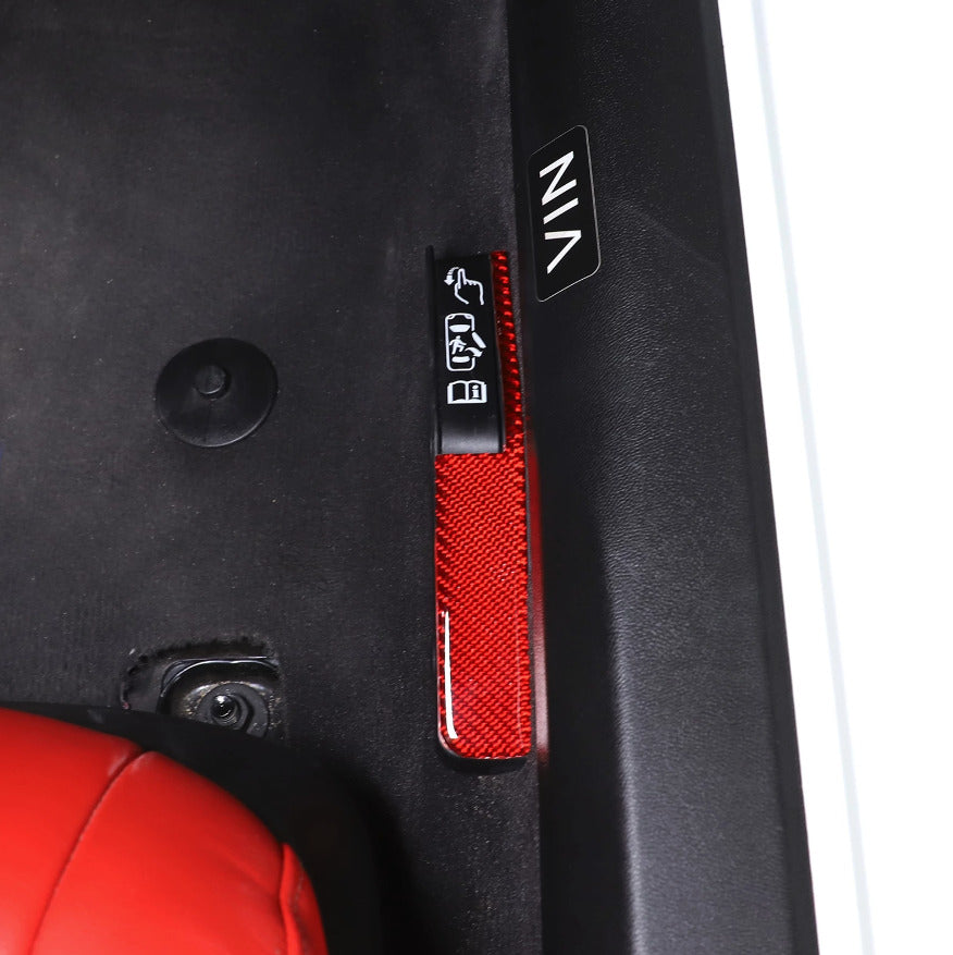 C8 Corvette Soft Carbon Fiber Emergency Door Release Covers in Black / Red | Next-Gen Carbon