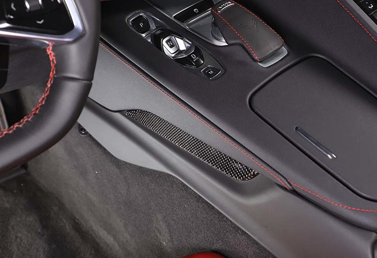 C8 Corvette Soft Carbon Fiber Side Console Inserts in Black / Red | Next-Gen Carbon