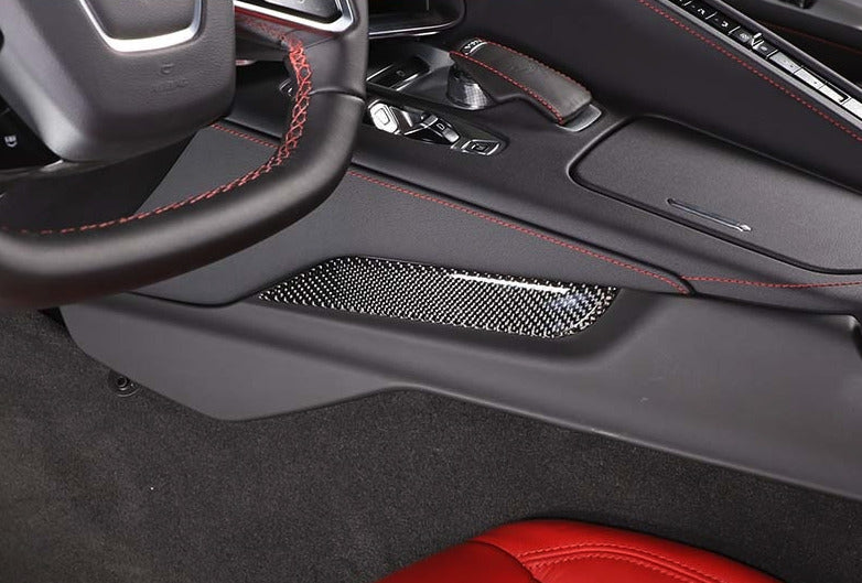 C8 Corvette Soft Carbon Fiber Side Console Inserts in Black / Red | Next-Gen Carbon