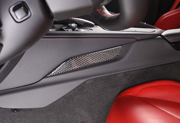 C8 Corvette Soft Carbon Fiber Side Console Inserts in Black / Red | Next-Gen Carbon