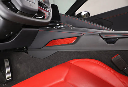 C8 Corvette Soft Carbon Fiber Side Console Inserts in Black / Red | Next-Gen Carbon