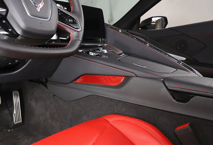 C8 Corvette Soft Carbon Fiber Side Console Inserts in Black / Red | Next-Gen Carbon