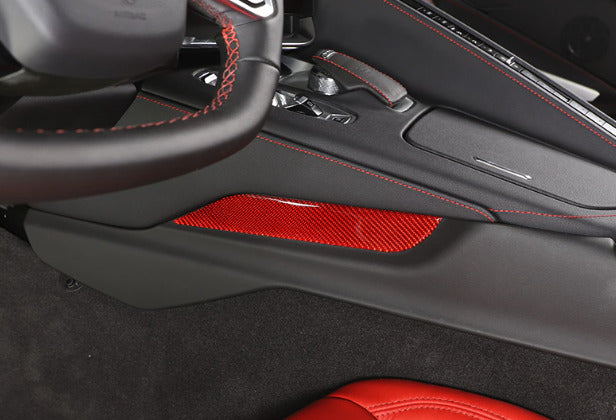 C8 Corvette Soft Carbon Fiber Side Console Inserts in Black / Red | Next-Gen Carbon