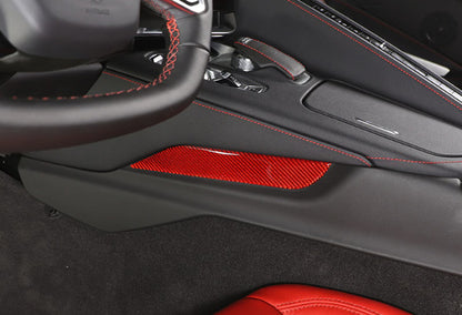 C8 Corvette Soft Carbon Fiber Side Console Inserts in Black / Red | Next-Gen Carbon