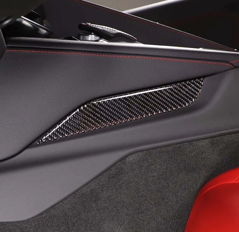 C8 Corvette Soft Carbon Fiber Side Console Inserts in Black / Red | Next-Gen Carbon