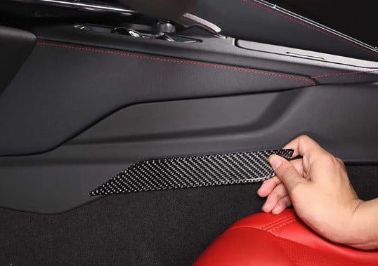 C8 Corvette Soft Carbon Fiber Side Console Inserts in Black / Red | Next-Gen Carbon