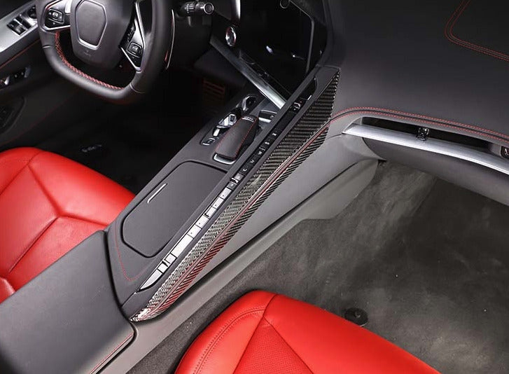 C8 Corvette Soft Carbon Fiber Side Climate Control Cover in Black / Red | Next-Gen Carbon