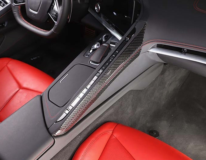 C8 Corvette Soft Carbon Fiber Side Climate Control Cover in Black / Red | Next-Gen Carbon
