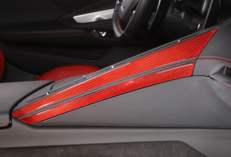 C8 Corvette Soft Carbon Fiber Side Climate Control Cover in Black / Red | Next-Gen Carbon