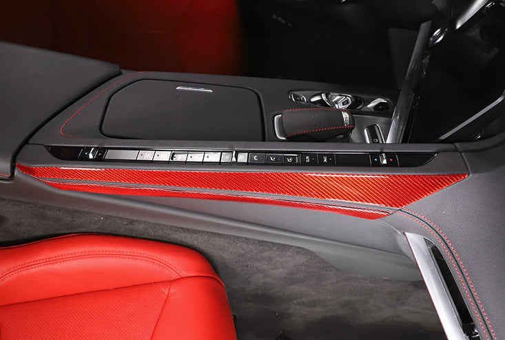 C8 Corvette Soft Carbon Fiber Side Climate Control Cover in Black / Red | Next-Gen Carbon