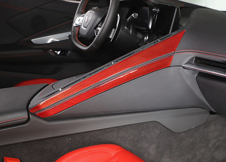 C8 Corvette Soft Carbon Fiber Side Climate Control Cover in Black / Red | Next-Gen Carbon