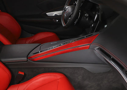 C8 Corvette Soft Carbon Fiber Side Climate Control Cover in Black / Red | Next-Gen Carbon