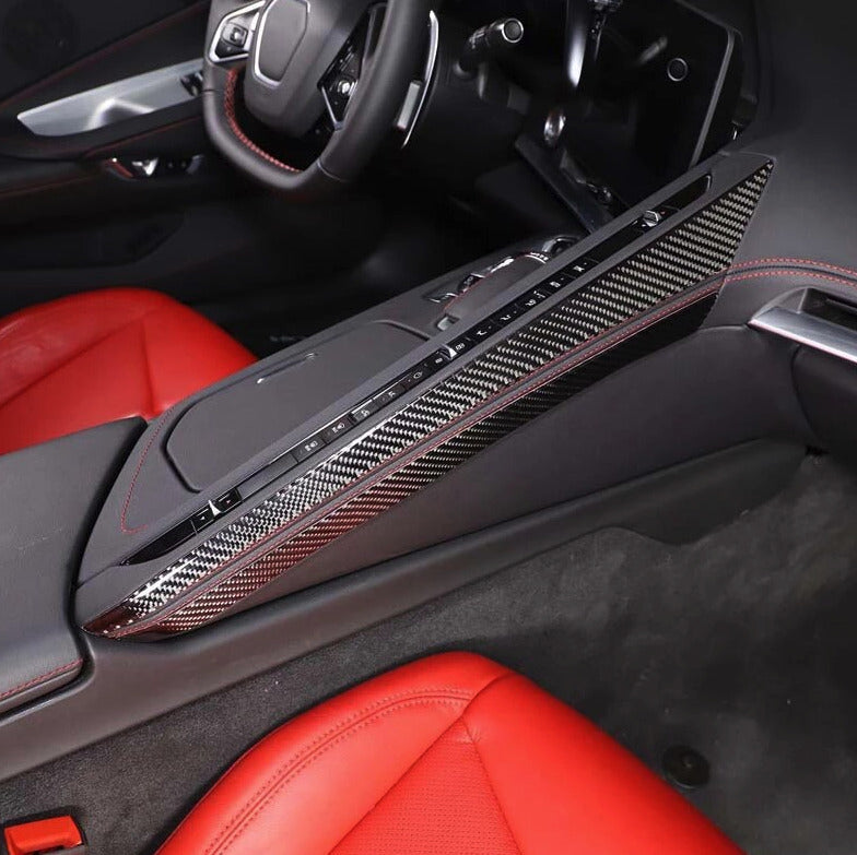 C8 Corvette Soft Carbon Fiber Side Climate Control Cover in Black / Red | Next-Gen Carbon