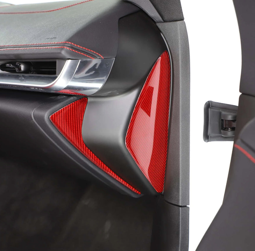 C8 Corvette Soft Carbon Fiber Side Dashboard Panel Covers in Black / Red | Next-Gen Carbon