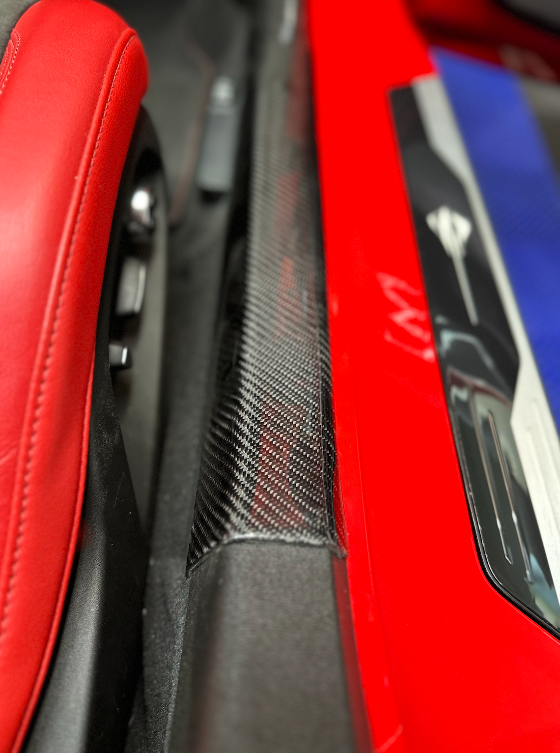 C8 Corvette Carbon Fiber Interior Door Entry Pillar Covers | Black/Red/Blue/Forged
