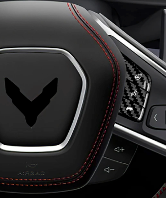 C8 Corvette Carbon Fiber Steering Wheel Button Cover Kit | Black / Red Carbon Fiber