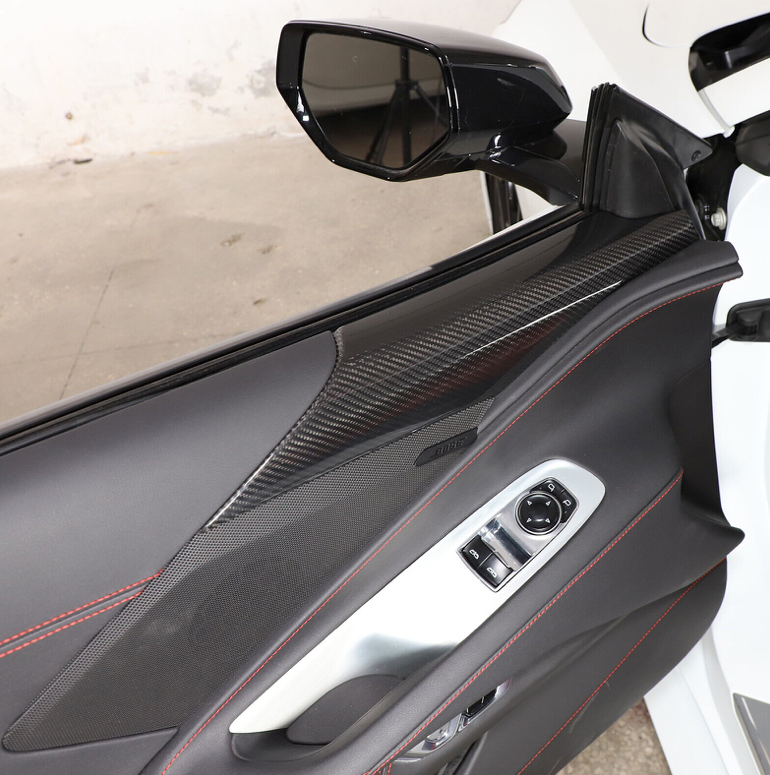 C8 Corvette Carbon Fiber Interior Door Upper Covers | Next-Gen Carbon