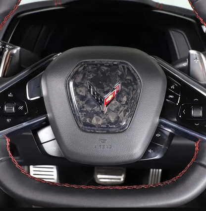 C8 Corvette Carbon Fiber Center Steering Wheel Full Cover | Black / Red / Forged