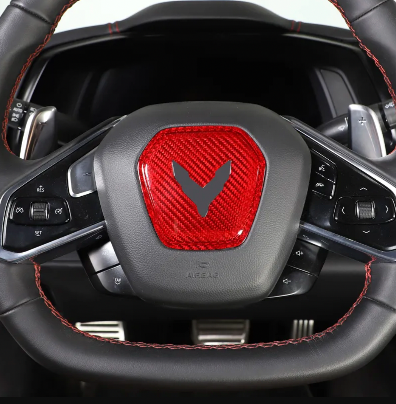 C8 Corvette Carbon Fiber Center Steering Wheel Full Cover | Black / Red / Forged