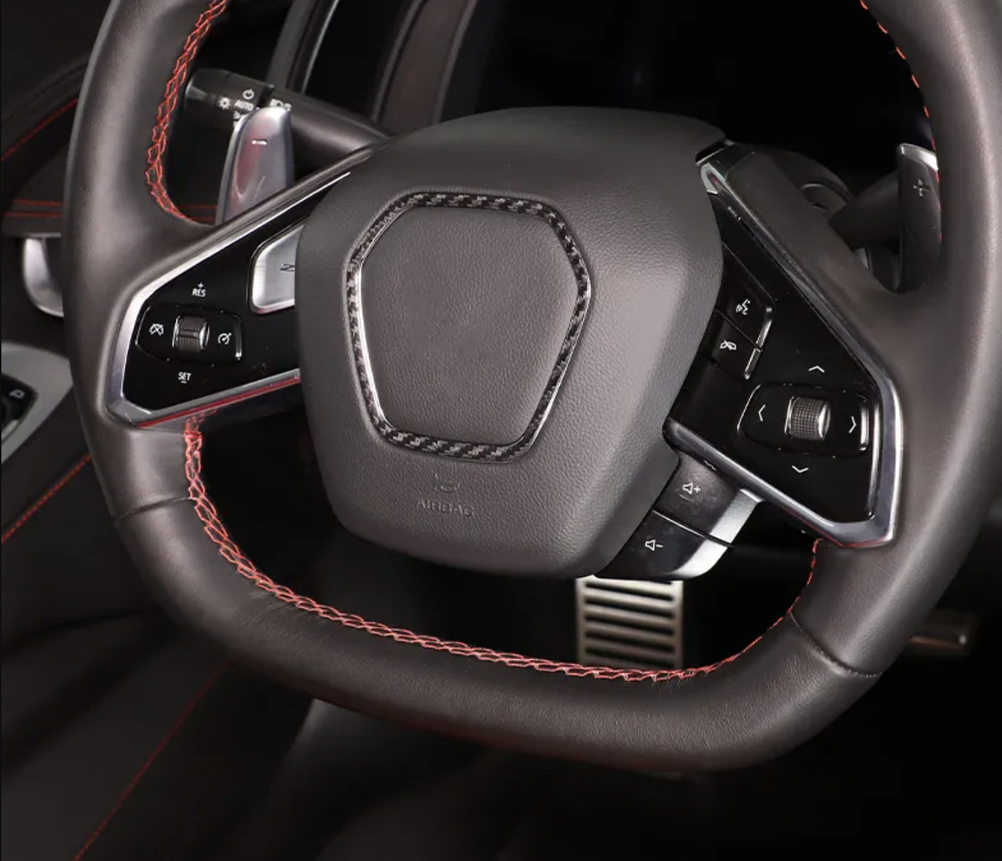 C8 Corvette Carbon Fiber Center Steering Wheel Chrome Trim Cover