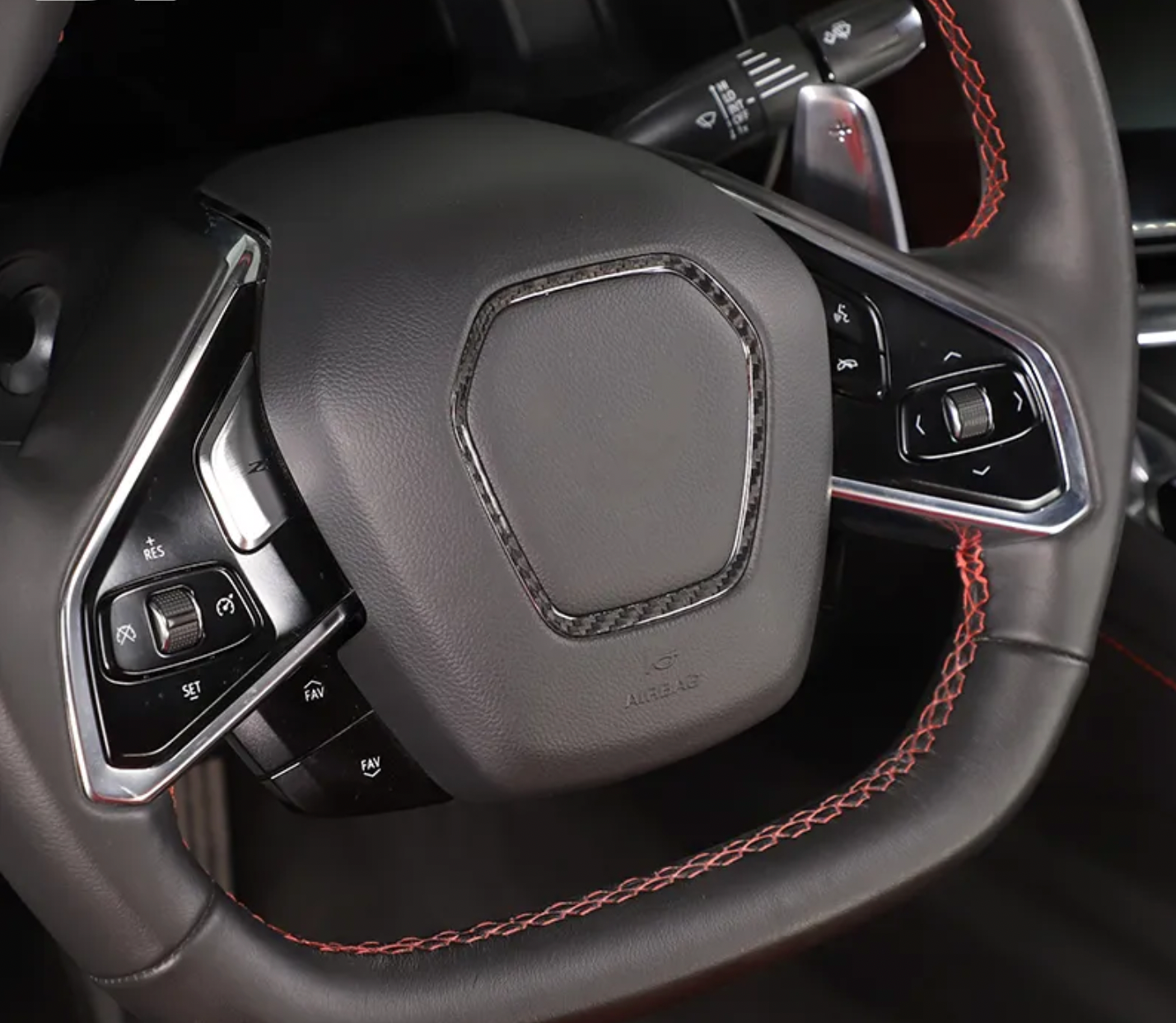 C8 Corvette Carbon Fiber Center Steering Wheel Chrome Trim Cover