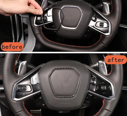 C8 Corvette Carbon Fiber Center Steering Wheel Chrome Trim Cover