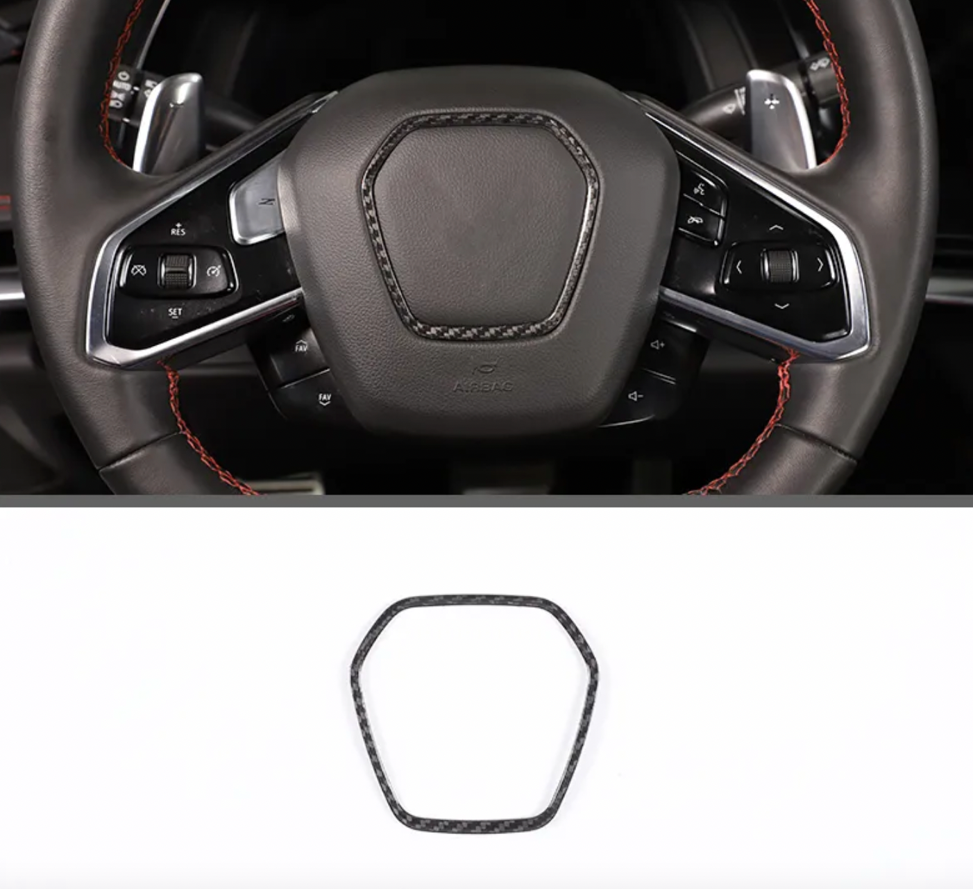 C8 Corvette Carbon Fiber Center Steering Wheel Chrome Trim Cover