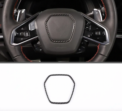 C8 Corvette Carbon Fiber Center Steering Wheel Chrome Trim Cover