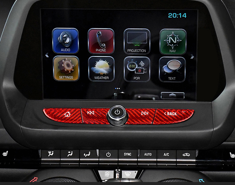 2016- 24 Camaro Carbon Fiber Radio Navigation Button Covers (Black/Red) | Next-Gen Carbon
