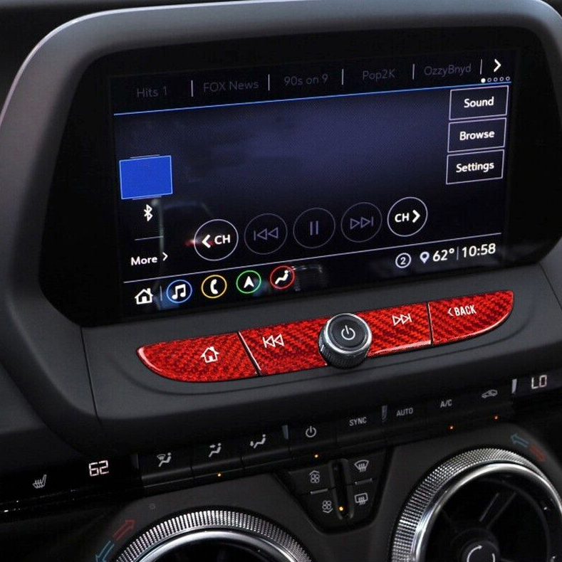 2016- 24 Camaro Carbon Fiber Radio Navigation Button Covers (Black/Red) | Next-Gen Carbon