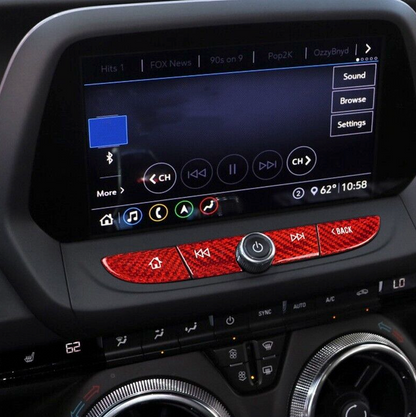 2016- 24 Camaro Carbon Fiber Radio Navigation Button Covers (Black/Red) | Next-Gen Carbon