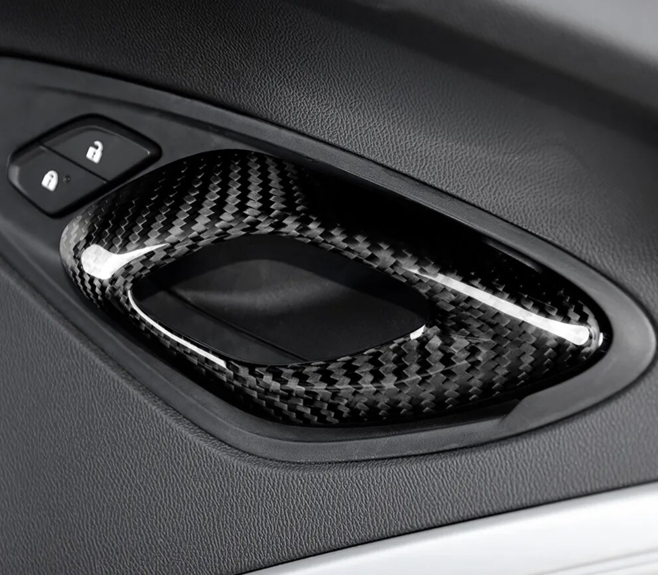 2016 - 24 Camaro Carbon Fiber Interior Door Handle Chrome Delete Covers | Black / Red Carbon