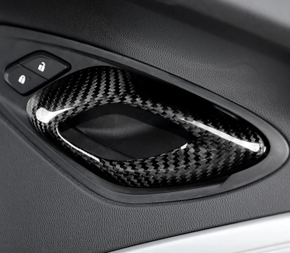 2016 - 24 Camaro Carbon Fiber Interior Door Handle Chrome Delete Covers | Black / Red Carbon