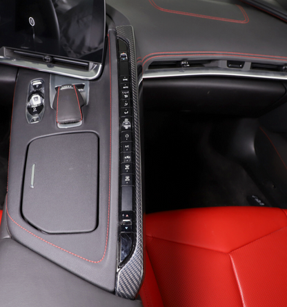 C8 Corvette Carbon Fiber Climate Control Slim Console Cover | Black / Red