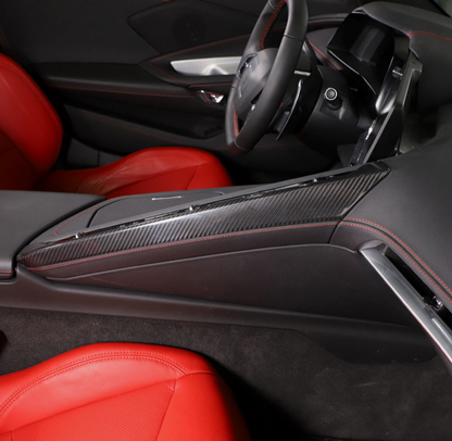 C8 Corvette Carbon Fiber Climate Control Slim Console Cover | Black / Red