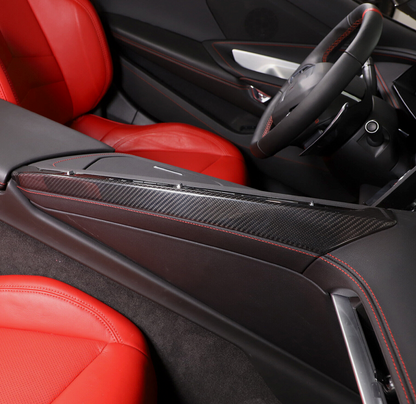 C8 Corvette Carbon Fiber Climate Control Slim Console Cover | Black / Red