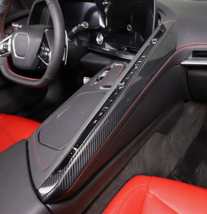 C8 Corvette Carbon Fiber Climate Control Slim Console Cover | Black / Red