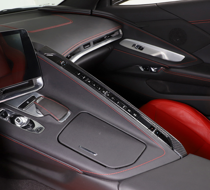 C8 Corvette Carbon Fiber Climate Control Slim Console Cover | Black / Red