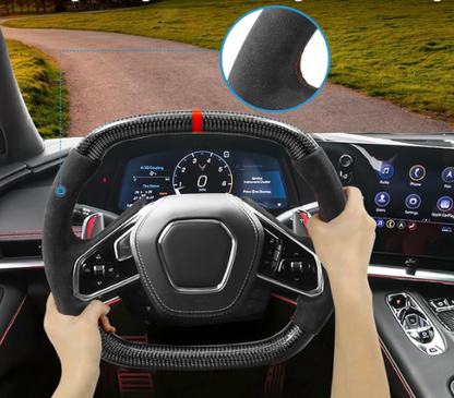 C8 Corvette Carbon Fiber Heated Alcantara Suede Steering Wheel (Bare)