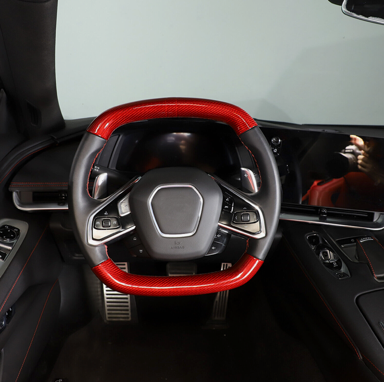 C8 Corvette Real Red Carbon Fiber Steering Wheel Conversion Cover Kit | Stingray / Z06