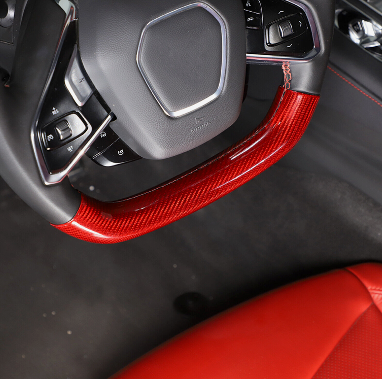 C8 Corvette Real Red Carbon Fiber Steering Wheel Conversion Cover Kit | Stingray / Z06