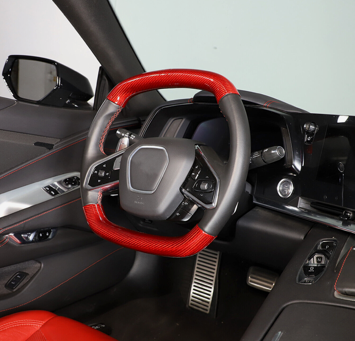 C8 Corvette Real Red Carbon Fiber Steering Wheel Conversion Cover Kit | Stingray / Z06