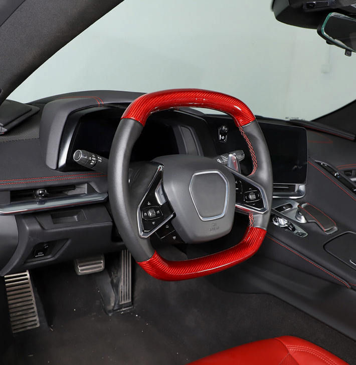 C8 Corvette Real Red Carbon Fiber Steering Wheel Conversion Cover Kit | Stingray / Z06