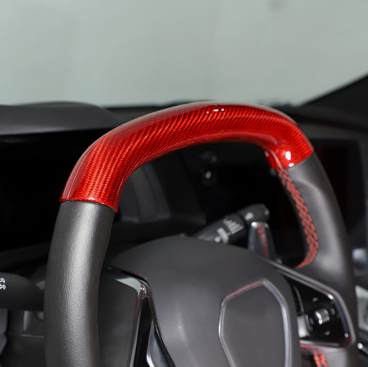 C8 Corvette Real Red Carbon Fiber Steering Wheel Conversion Cover Kit | Stingray / Z06
