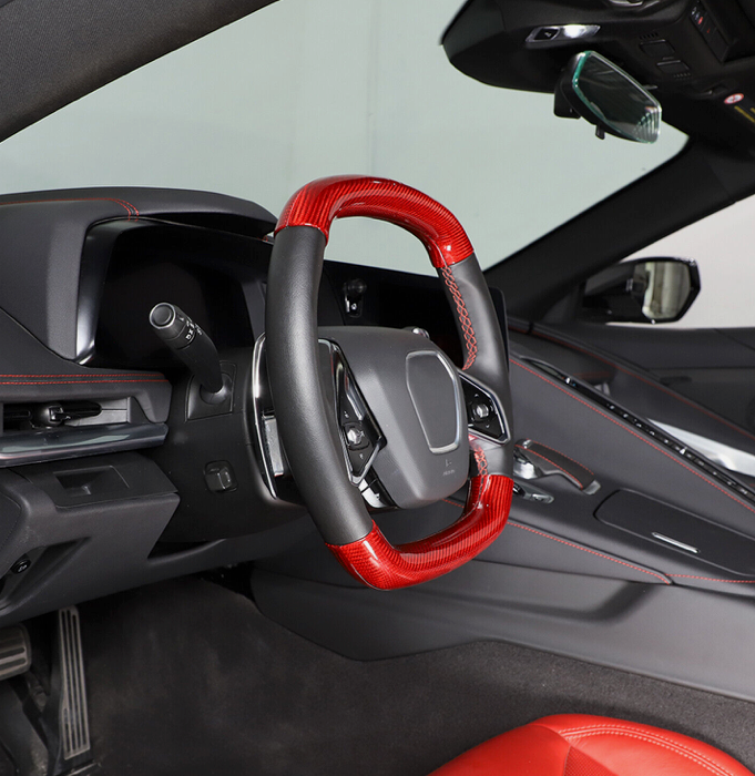 C8 Corvette Real Red Carbon Fiber Steering Wheel Conversion Cover Kit | Stingray / Z06