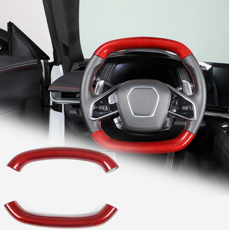 C8 Corvette Real Red Carbon Fiber Steering Wheel Conversion Cover Kit | Stingray / Z06