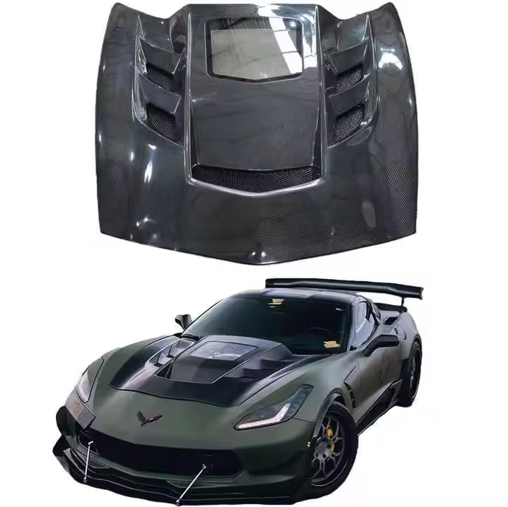 2014 - 19 C7 Corvette Carbon Fiber XT Vented Hood with Glass Window