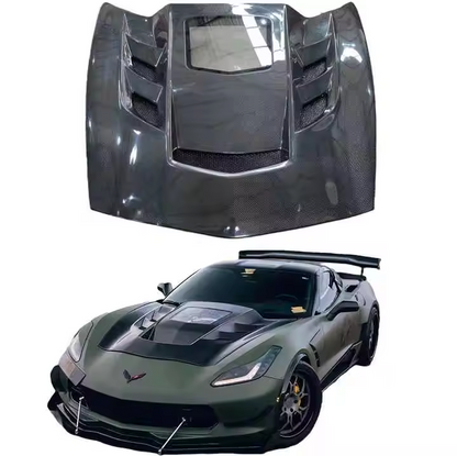 2014 - 19 C7 Corvette Carbon Fiber XT Vented Hood with Glass Window