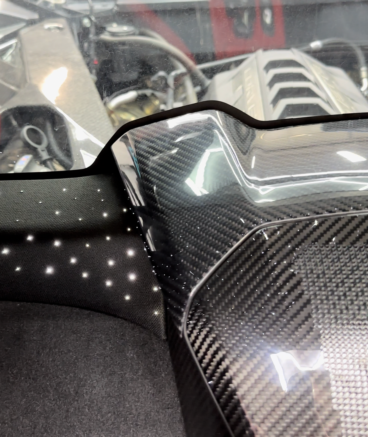 C8 Corvette Carbon Fiber Upper Waterfall Cover (Coupe/Convertible)  | Black / Red Carbon