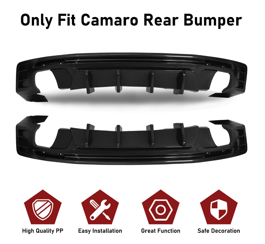 2016 - 24 Camaro Carbon Fiber Style 3PC Quad Tip Diffuser | LT/RS/SS/LT1